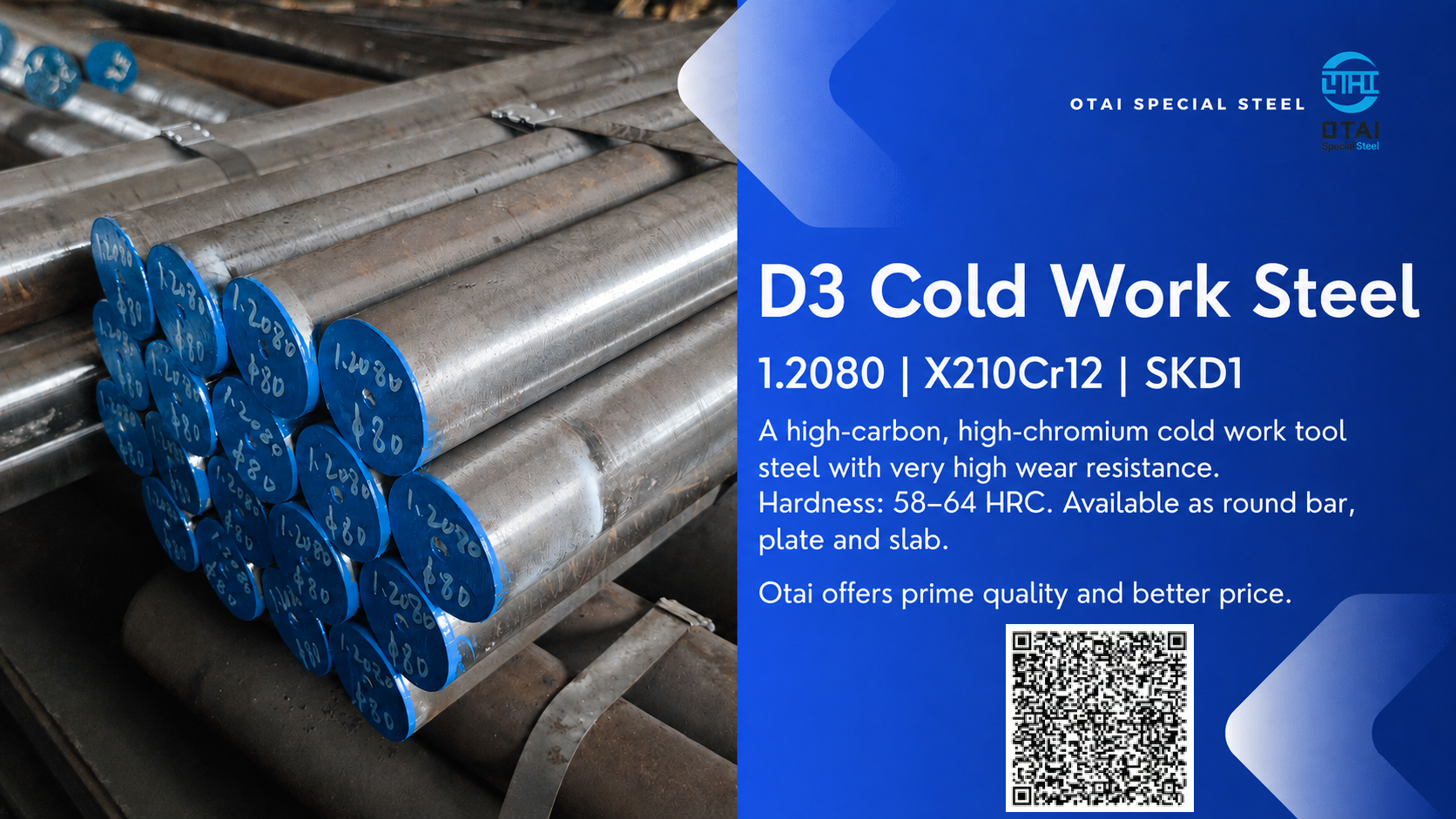 AISI D3 cold work steel round bar and flat bar